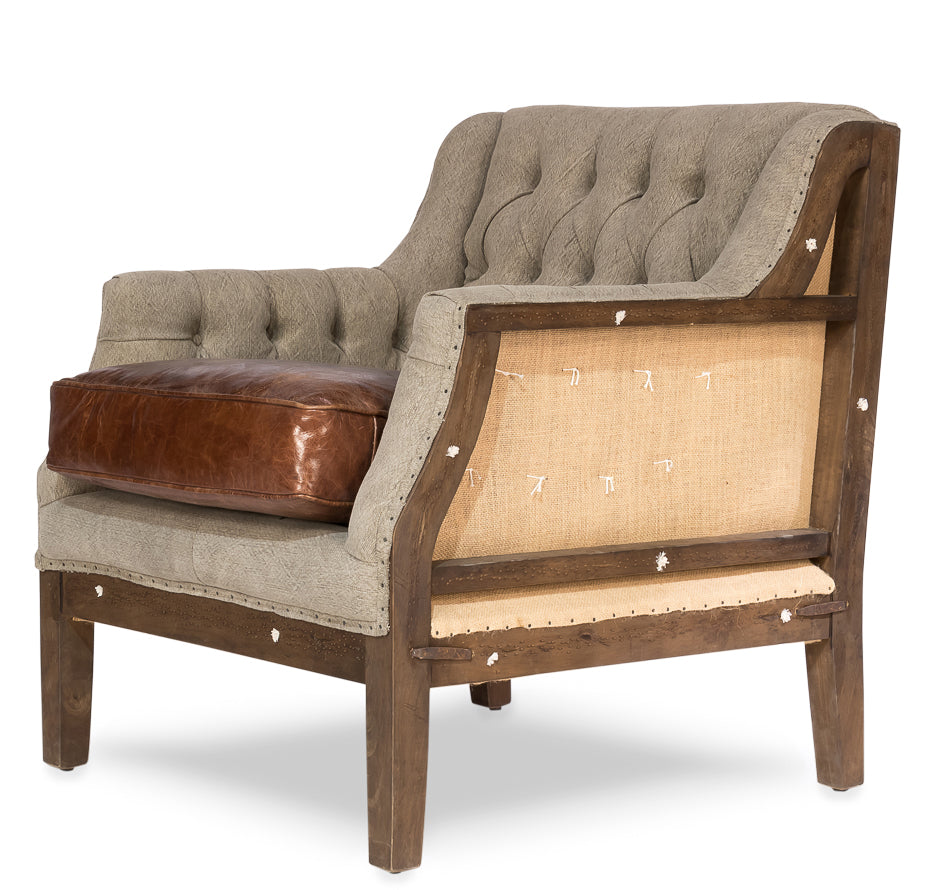 deconstructed leather club chair, Tilberg deconstructed tufted chair with leather
