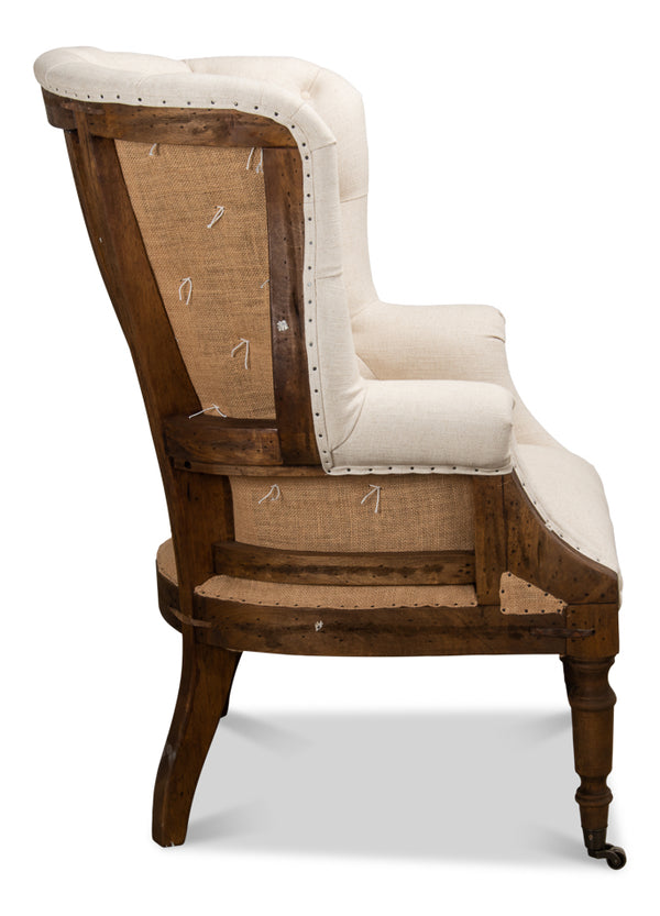 WILLIAM DECONSTRUCTED WING CHAIR (Leather seat cushion) - NEYSHABOUR Woven  Fabric - Furniture - Products