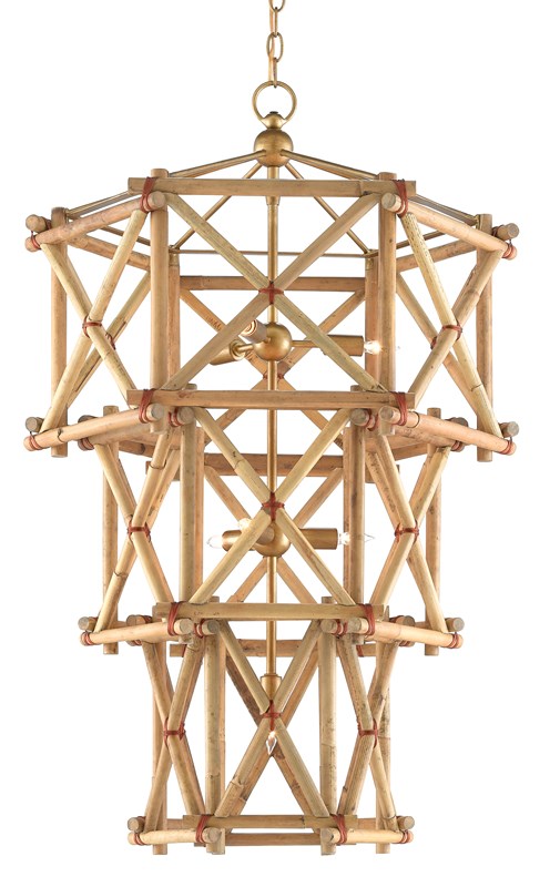Currey and Company Chandelier, Tropical Rattan Chandelier for sale