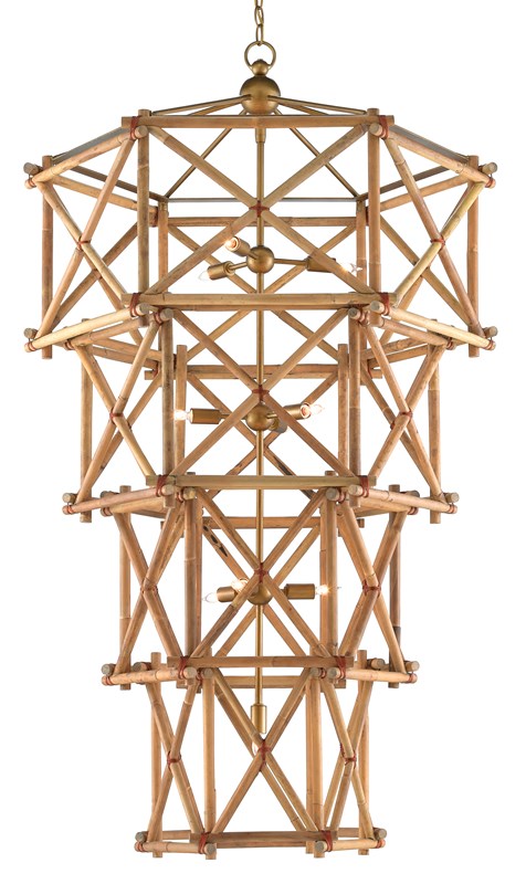Currey and Company Kingali Grande Chandelier , Rattan bamboo chandelier for sale