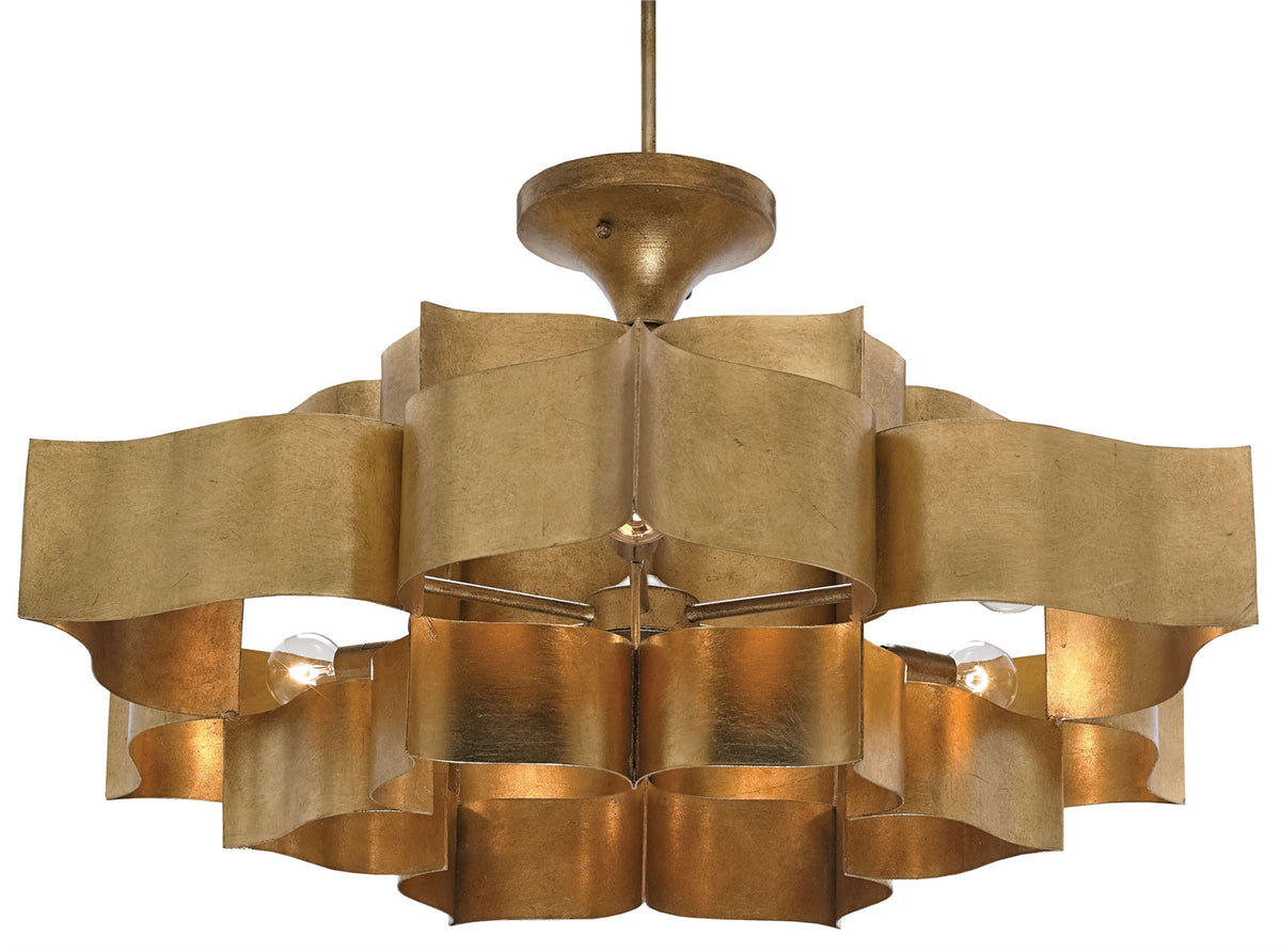 currey and company grand lotus chandelier gold leaf, modern gold chandelier for sale