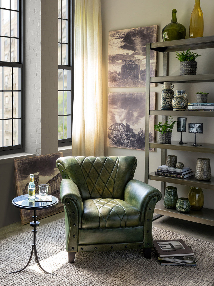 Bradford Green Leather Arm Chair Park Hill, Restoration Hardware Green Leather Arm Chair for sale
