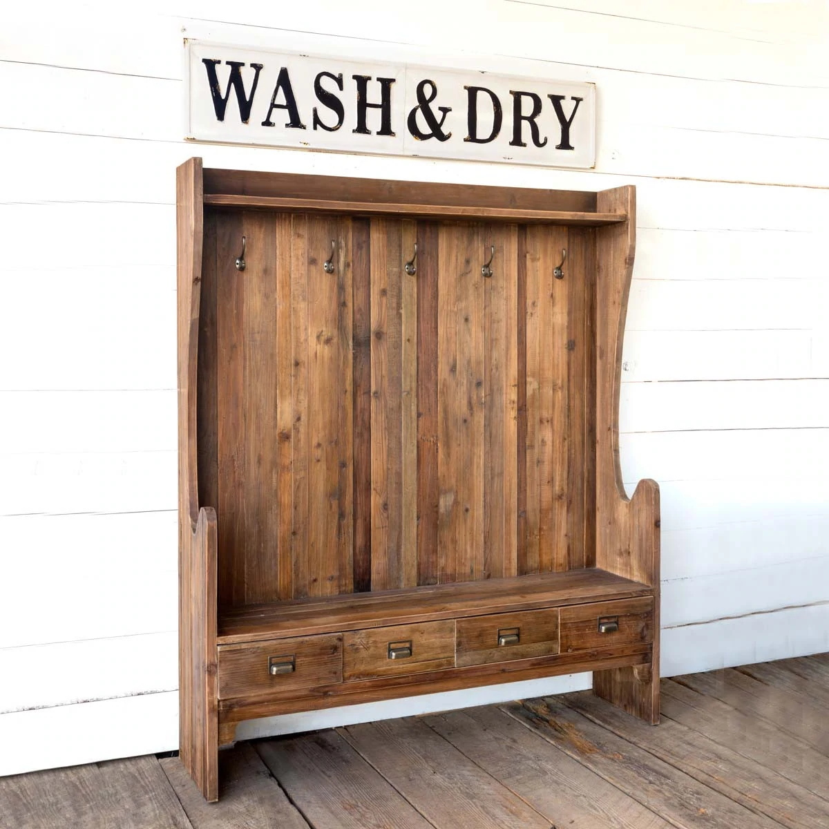 High back mudroom bench for sale, reclaimed wood mudroom bench for sale