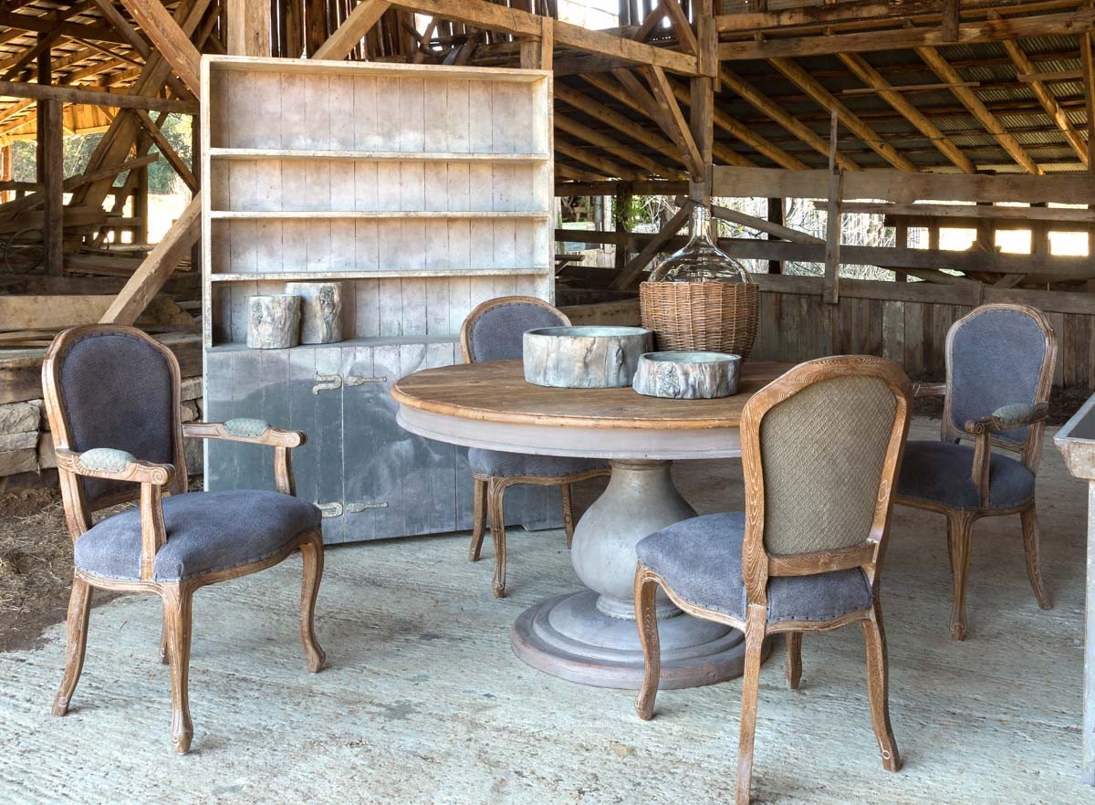 Vintage Grey Round Foyer Table for sale, Park Hill Vintage Foyer Table for sale