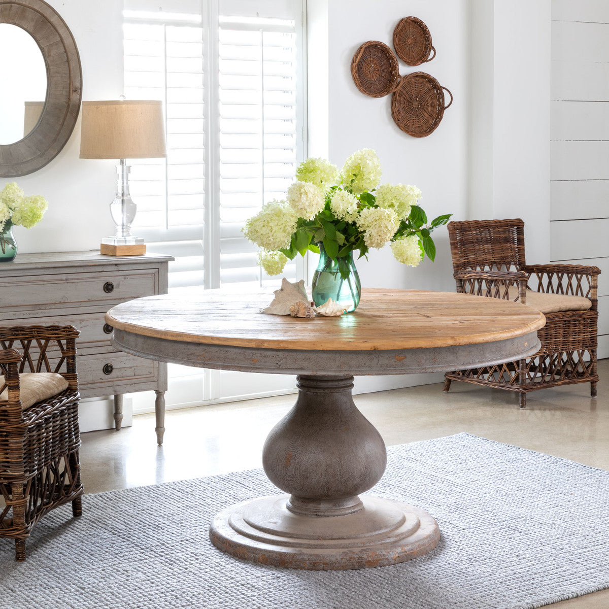 Vintage Grey Round Foyer Table for sale, Park Hill Vintage Foyer Table for sale