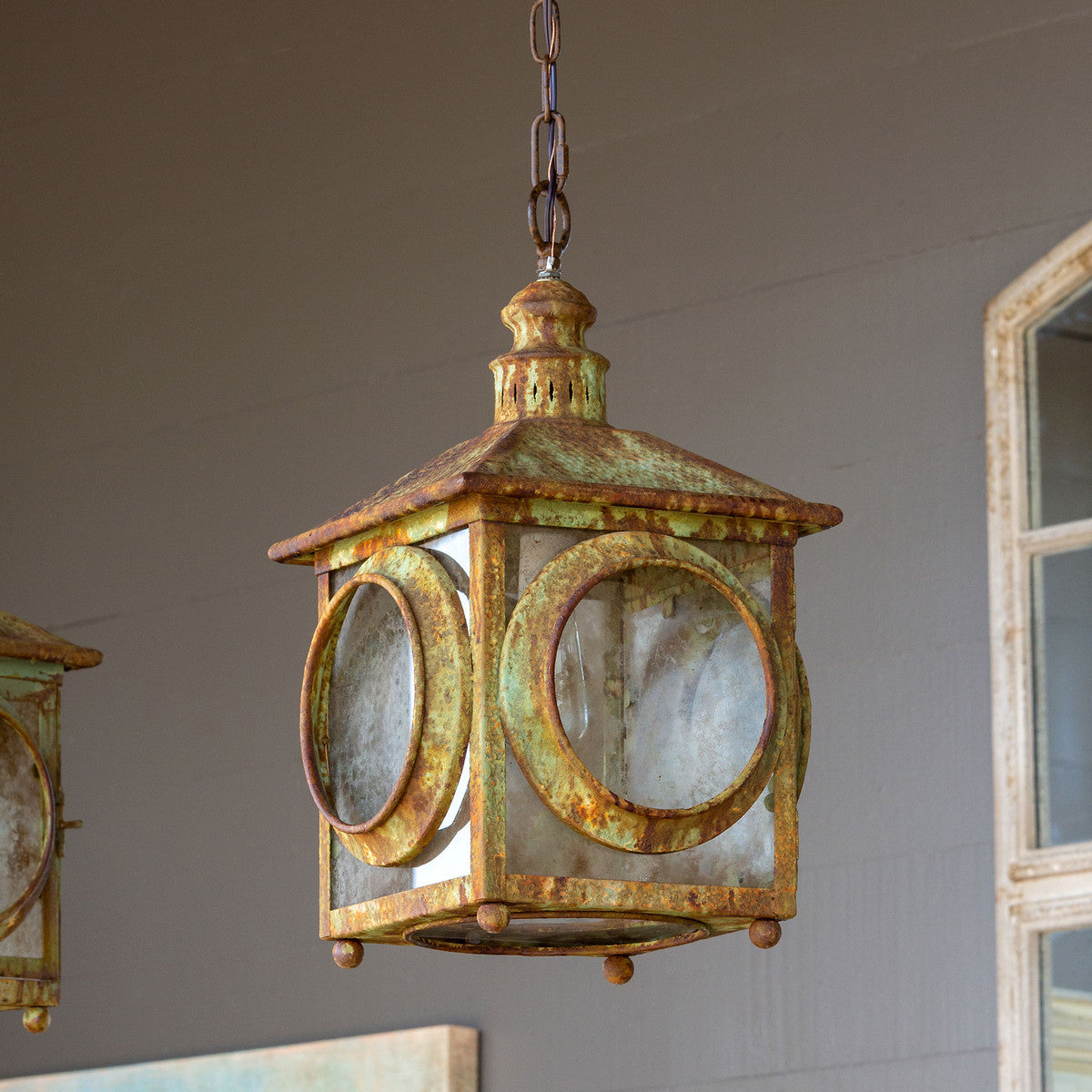 Aged Iron Portico Lantern Park Hill, Antique Iron Hanging Lanterns for sale
