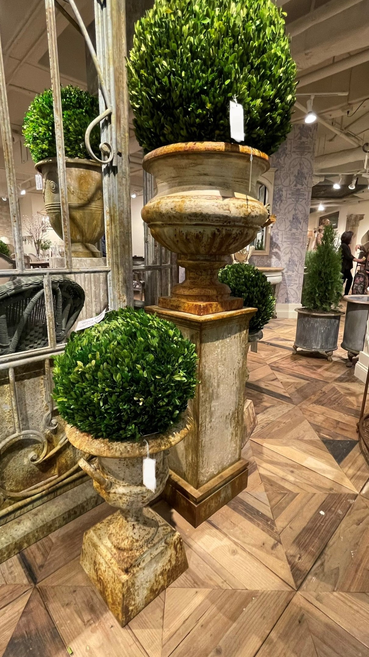 Restoration Hardware Urns for sale, Aged  Iron Estate Urn on Pedestal for sale