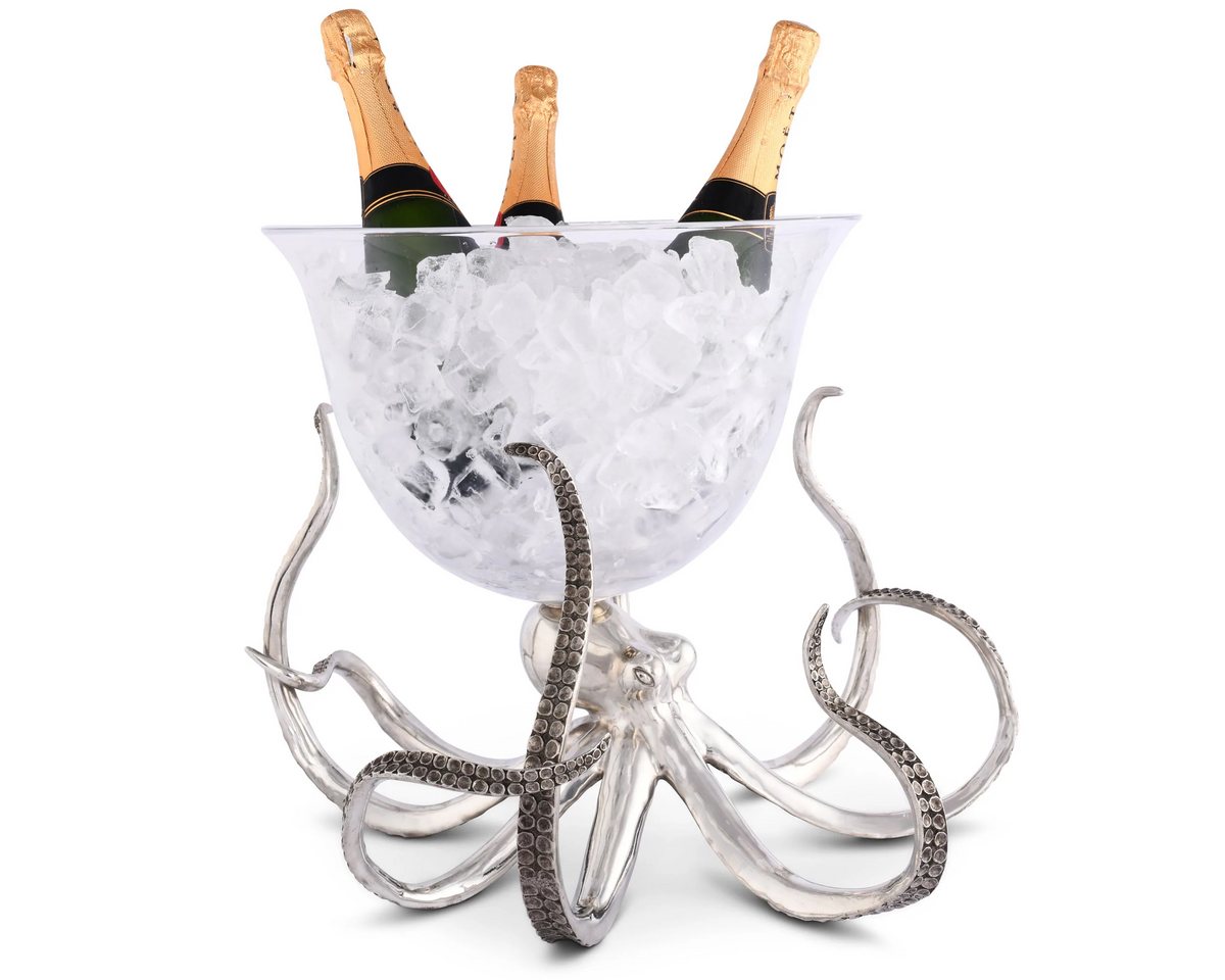 Octopus Pewter and Glass Ice Bucket