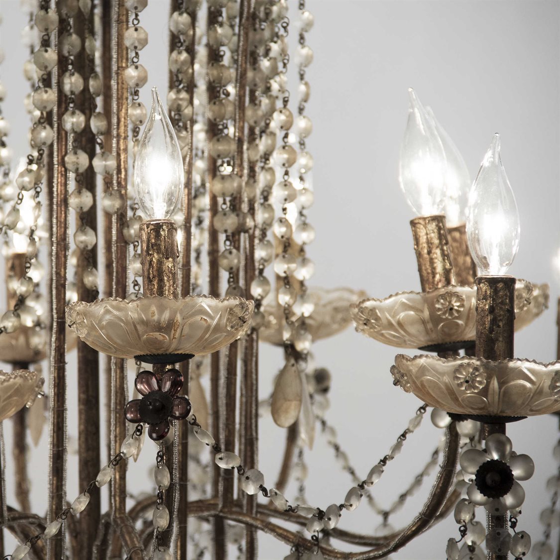 large antique gold and crystal chandelier for sale, vintage gold lief crystal chandelier for sale