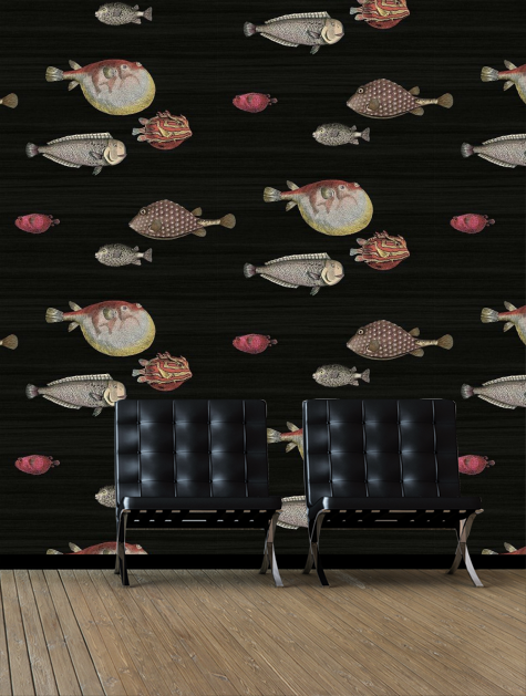 modern black Acquario Wallpaper for walls- imported nautical wallpaper for sale
