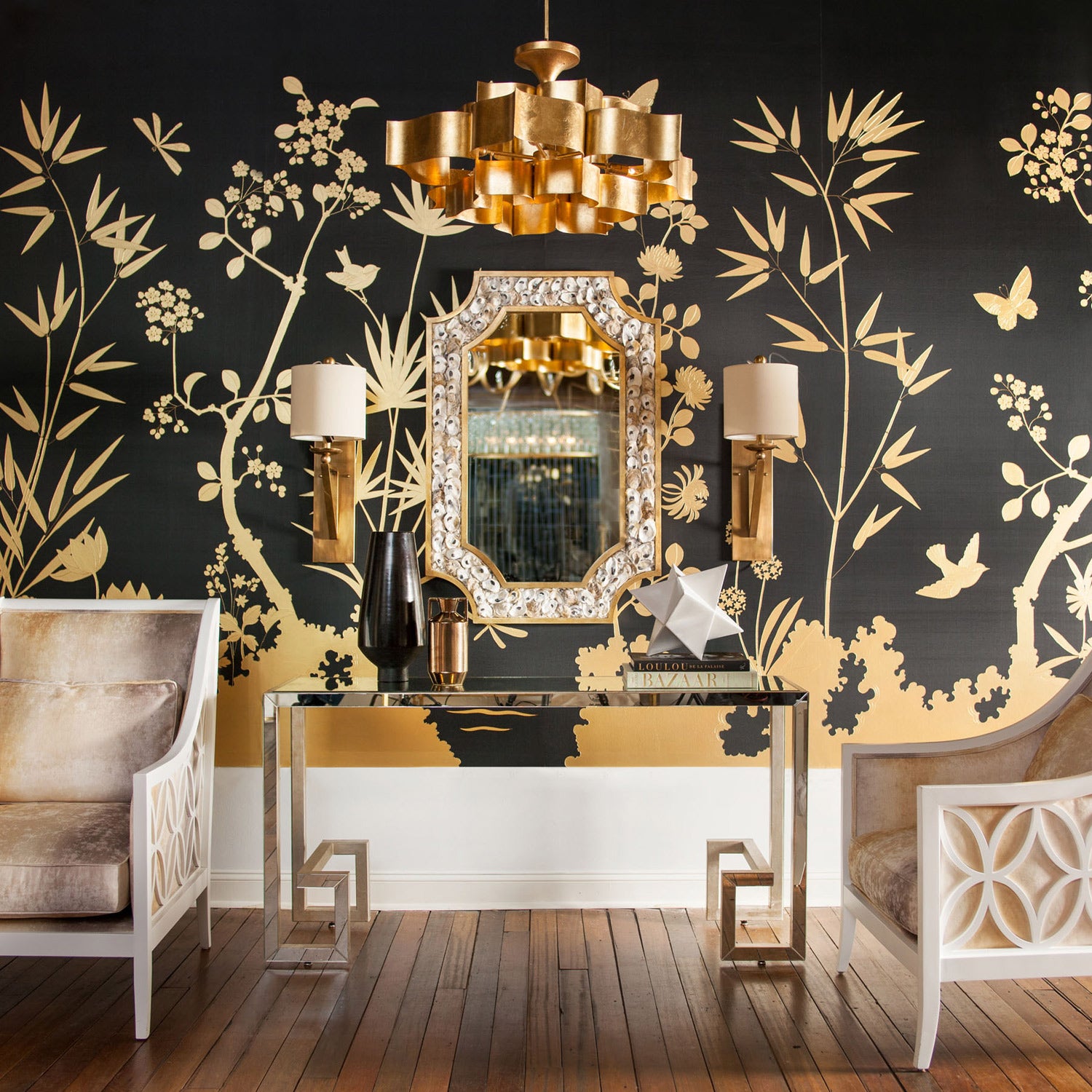 Grand Lotus Chandelier - Gold Leaf