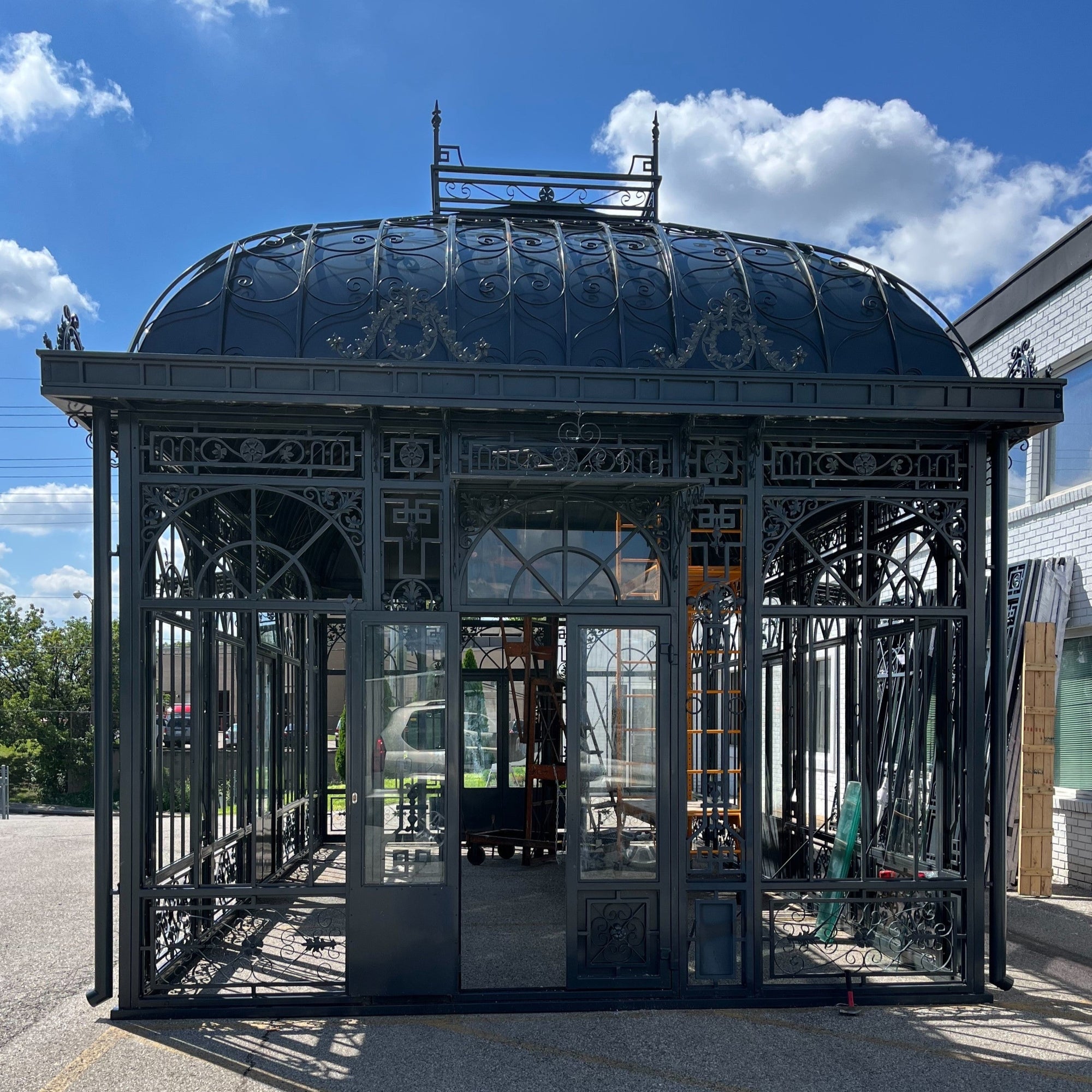 Large Iron Orangerie for sale, Large wrought Iron greenhouse conservatory for sale