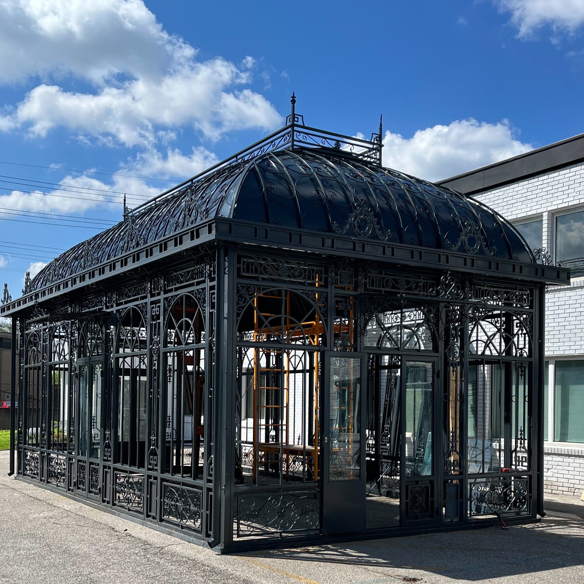Large Iron Orangerie for sale, Large wrought Iron greenhouse conservatory for sale