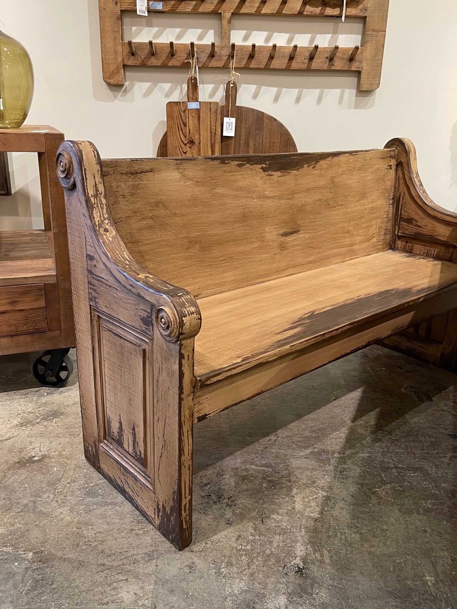 Vintage Wood Church Pew for sale, Tuscan Chapel Pew The Alley Exchange