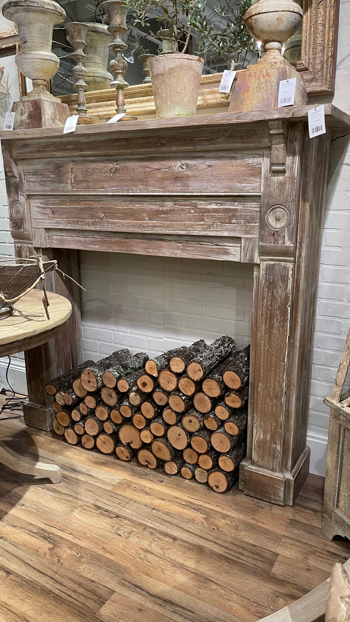 Vintage white washed fireplace mantel for sale, vintage farmhouse fireplace mantel for sale