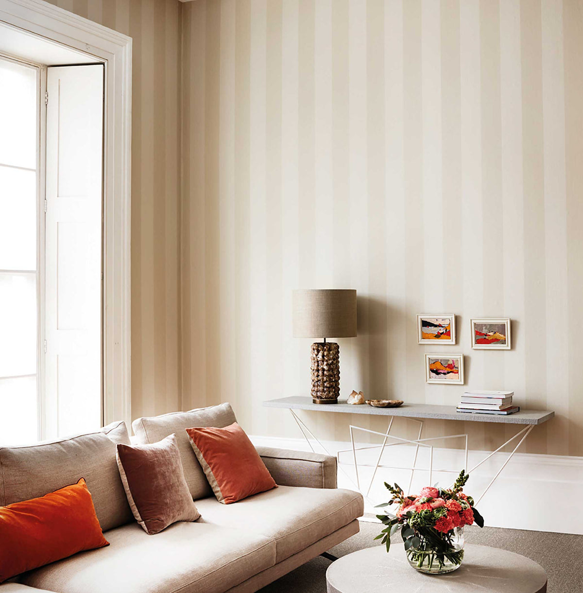 cole and son linen jaspe stripe marquee wallpaper, linen color striped wallpaper for walls