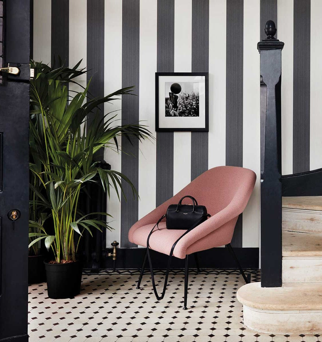 black and white cole and son jaspe stripe marquee wallpaper, striped wallpaper for walls for sale