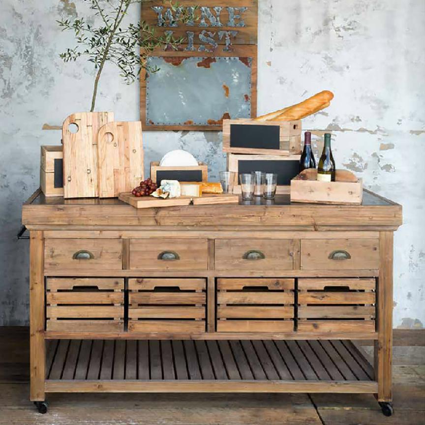 Rolling Kitchen Island with Stone Top
