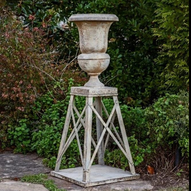 Porch View Home Metal Reception Urns on Stand, Restoration Hardware Iron Urns for sale