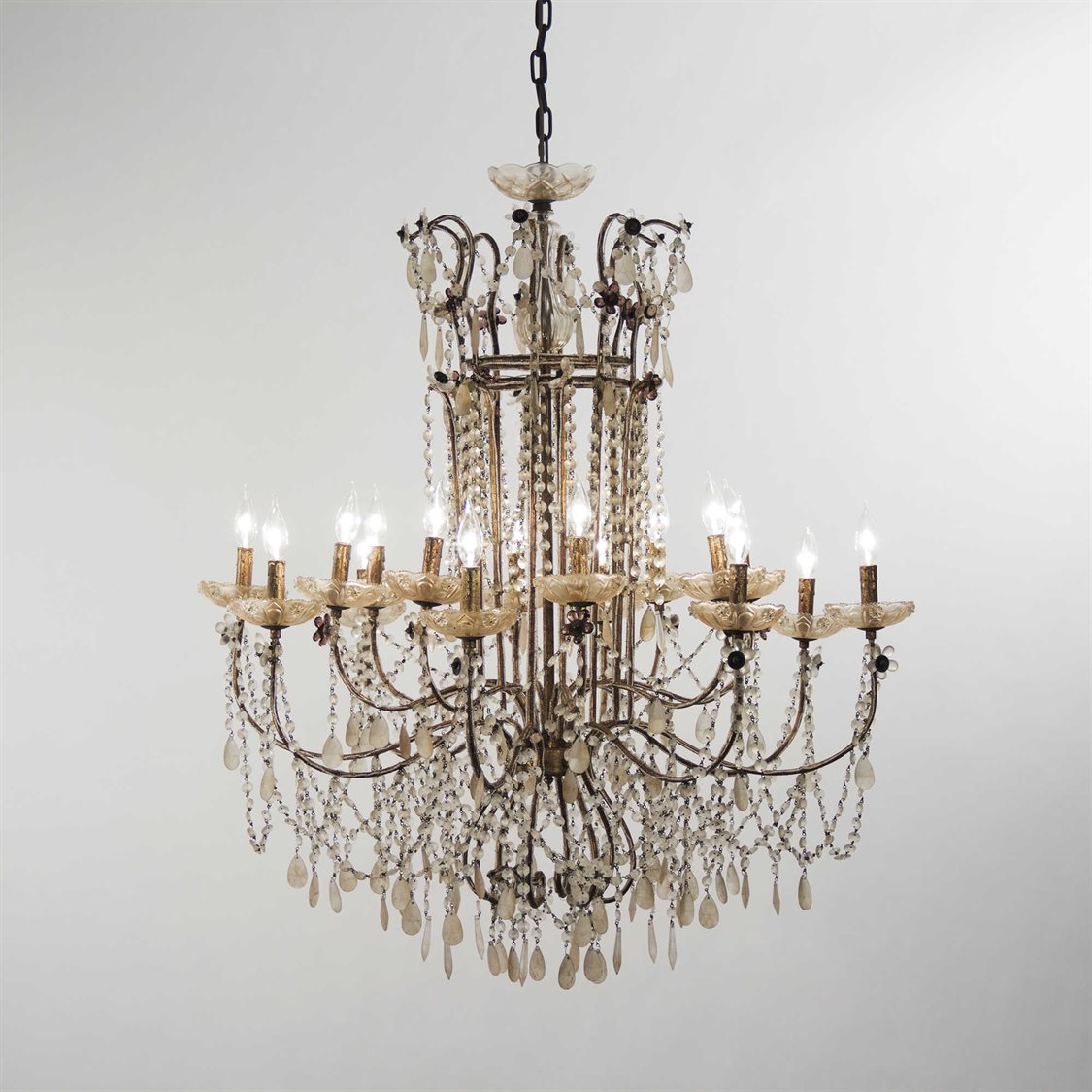 large antique gold and crystal chandelier for sale, vintage gold lief crystal chandelier for sale